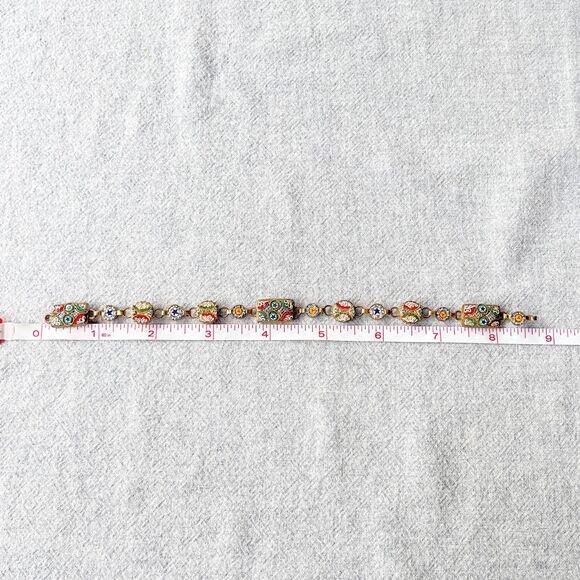 Antique Italian Micro Mosaic Bracelet - Gilt Brass - Estate Costume Jewelry - Picture 15 of 16